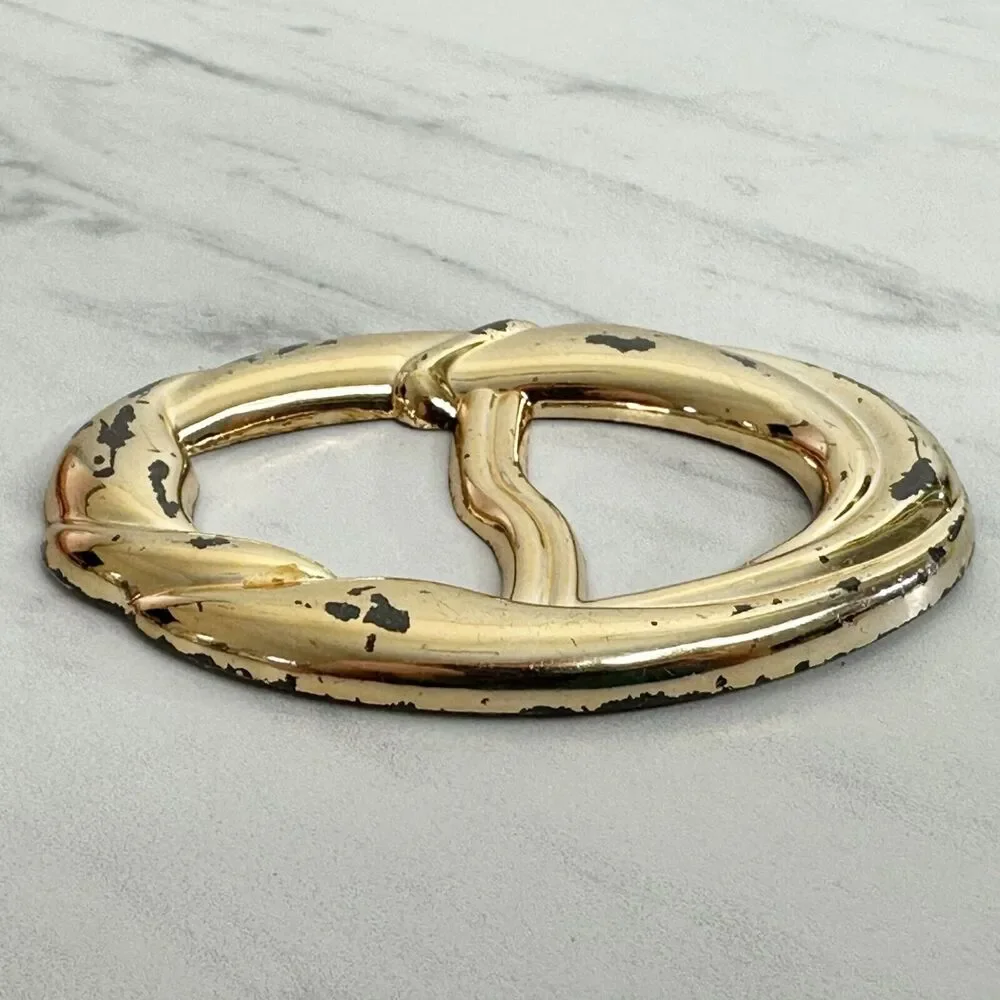 Vintage Metallic Gold Scarf Slide Shirt Tie Bar Belt Buckle